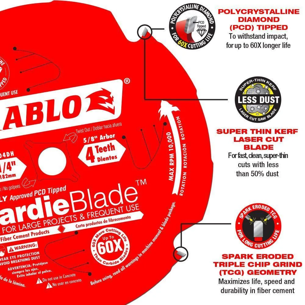7-1/4 in. x 4-Teeth Polycrystalline Diamond (PCD) Tipped James Hardie/Fiber Cement Saw Blade, photo 4 of 16