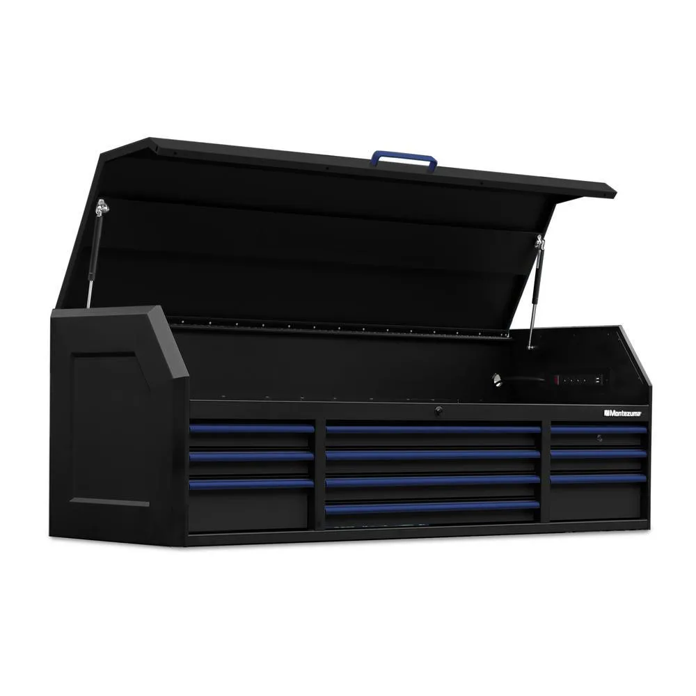 72 in. x 24 in. 10-Drawer Tool Top Chest with Power and USB Outlets in Black and Blue, photo 6 of 12