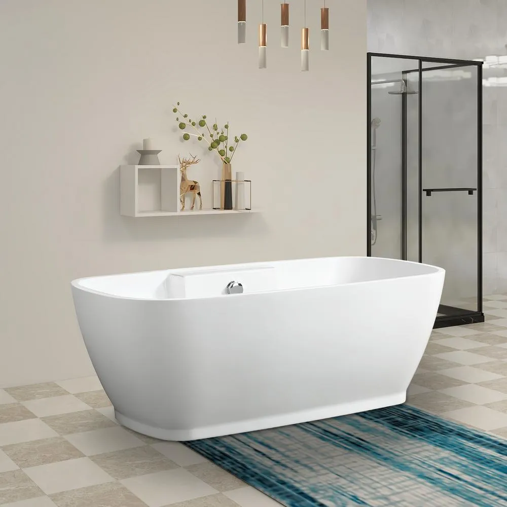 Toulon 59 in. Acrylic Flatbottom Freestanding Bathtub in White, photo 3 of 8
