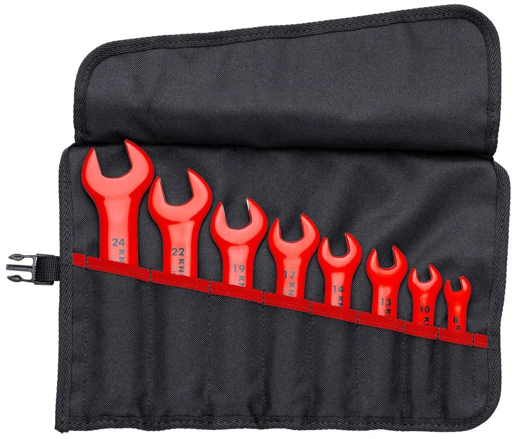 KNIPEX 8-Piece Open-End Wrench Set, Metric, 1000V Insulated with Roll-Up Pouch (Sizes 8–24 mm), photo 2 of 2