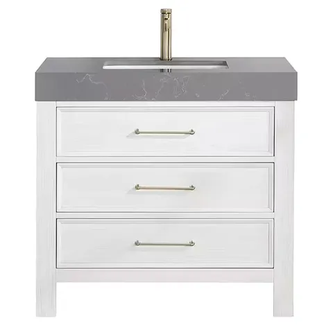León 36 in wide · 22 in deep · 34 in high Single Sink Bath Vanity in Fir Wood White with Grey Composite Stone Top