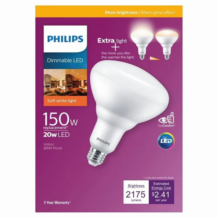 Philips 150-Watt Equivalent BR40 Dimmable with Warm Glow Dimming Effect Energy Saving LED Light Bulb Soft White (2700K) (1-Bulb), photo 8 of 8