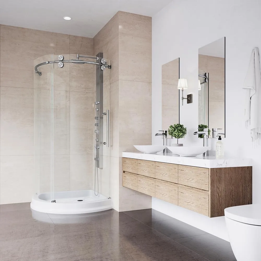 Sanibel 40.5 in. x 79.5 in. Frameless Bypass Shower Enclosure in Stainless Steel with Right Door Opening and Base, photo 3 of 12