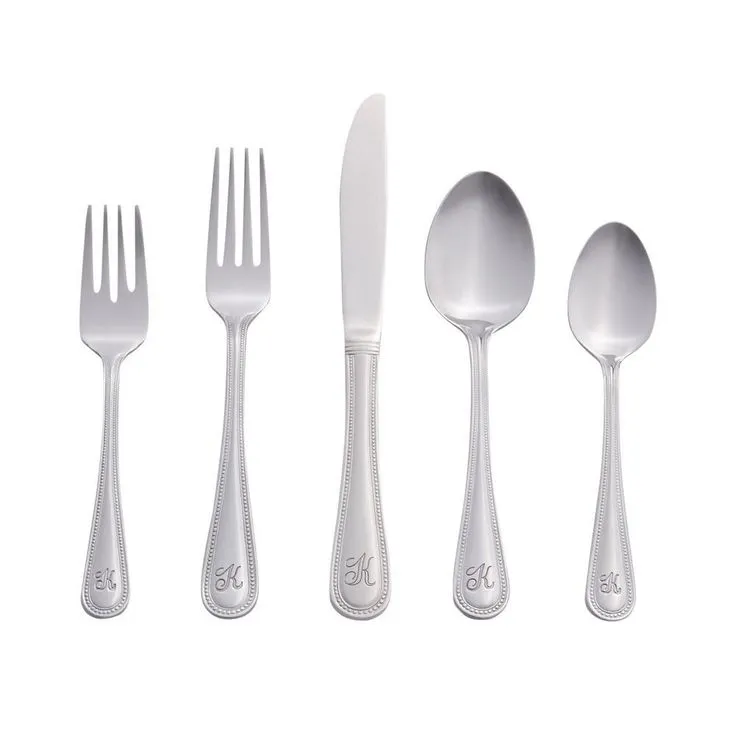 Beaded Monogrammed Letter H 46-Piece Silver Stainless Steel Flatware Set (Service for 8), photo 9 of 14