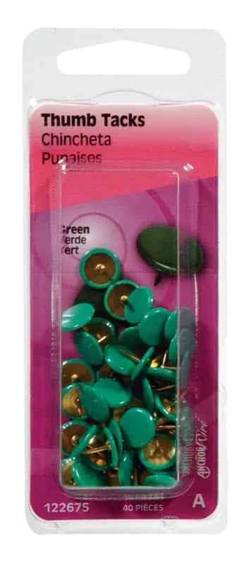 Green Push Pins, 5/16 in., 40 Pack