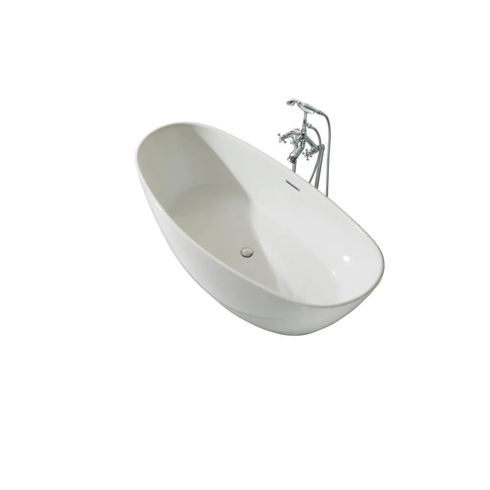 70 in. Acrylic Center Drain Oval Flat Bottom Freestanding Bathtub in White, photo 3 of 8