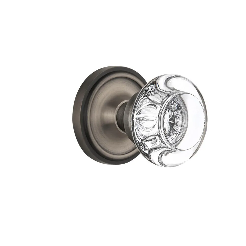 Classic Rosette 2-3/4 in. Backset Unlacquered Brass Privacy Bed/Bath Round Clear Crystal Glass Door Knob, photo 4 of 10