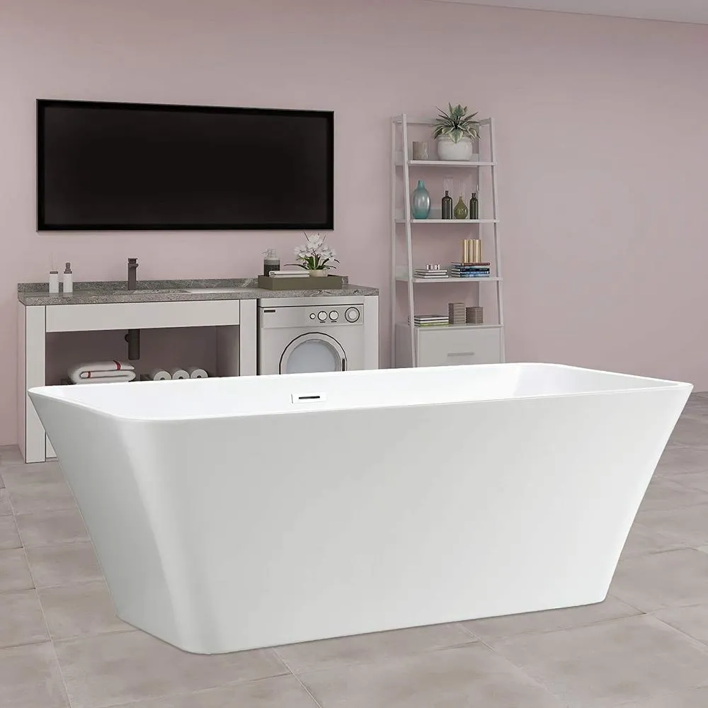 Nantes 67 in. Acrylic Flatbottom Freestanding Bathtub in White, photo 3 of 8