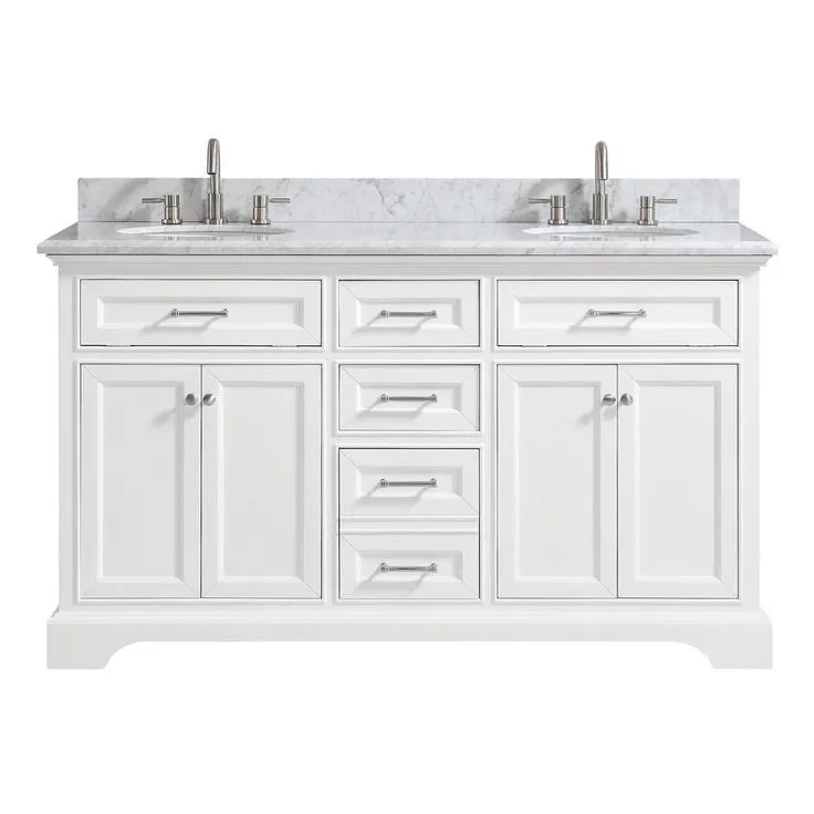 Windlowe 73 in. W x 22 in. D x 35 in. H Bath Vanity in Gray with Carrara Marble Vanity Top in White with White Sink, photo 8 of 15