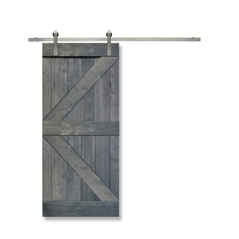 CALHOME K Series 30 in. x 84 in. White Knotty Pine Wood Interior Sliding Barn Door with Stainless Steel Hardware Kit, photo 6 of 6