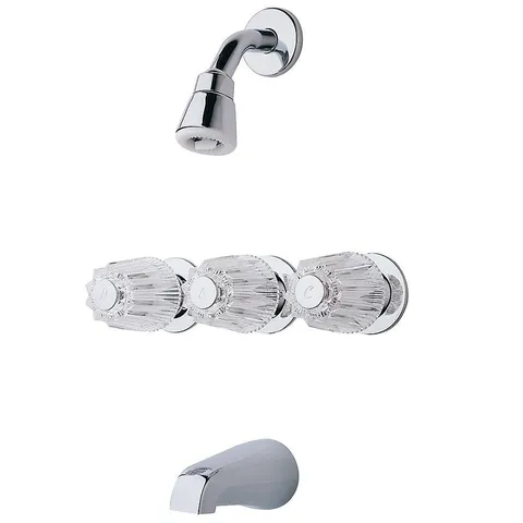 3-Handle 1-Spray Tub and Shower Faucet with Metal Knob Handles in Polished Chrome
