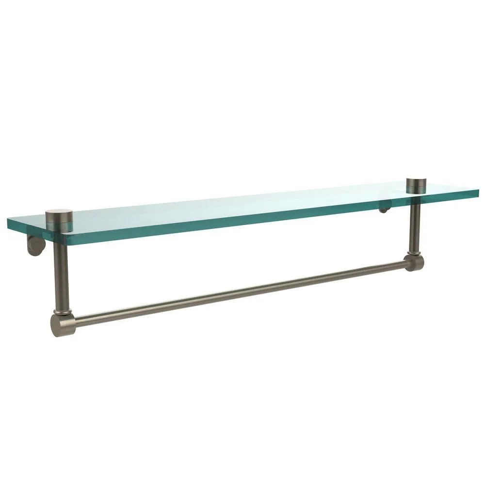 22 in. L x 5 in. H x 5 in. W Clear Glass Vanity Bathroom Shelf with Towel Bar in Satin Nickel, photo 10 of 15