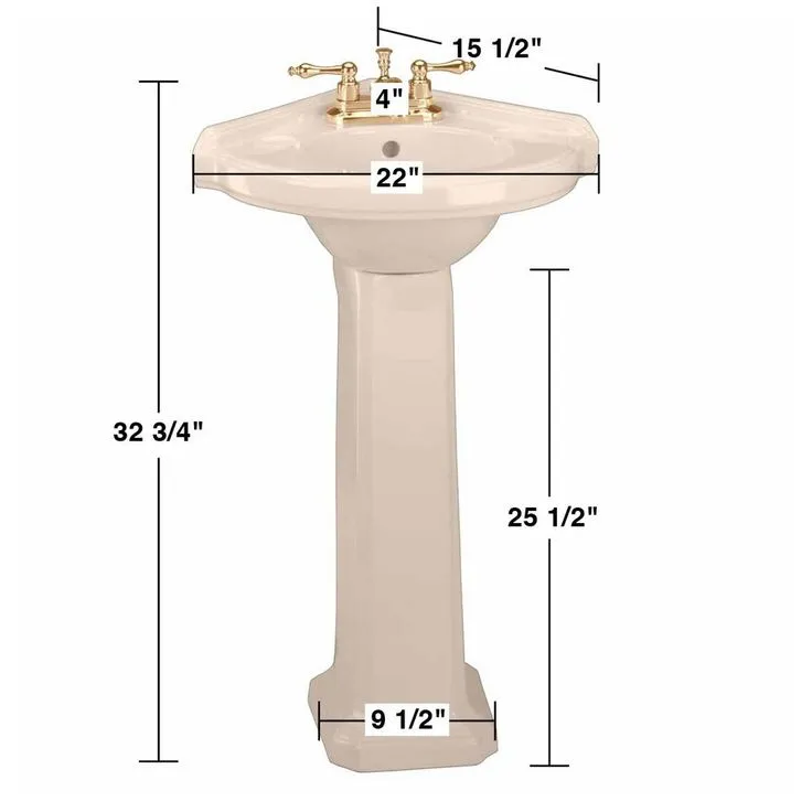 RENOVATORS SUPPLY MANUFACTURING Portsmouth 22 in. Corner Pedestal Bathroom Sink in Biscuit Vessel with Overflow, photo 3 of 3