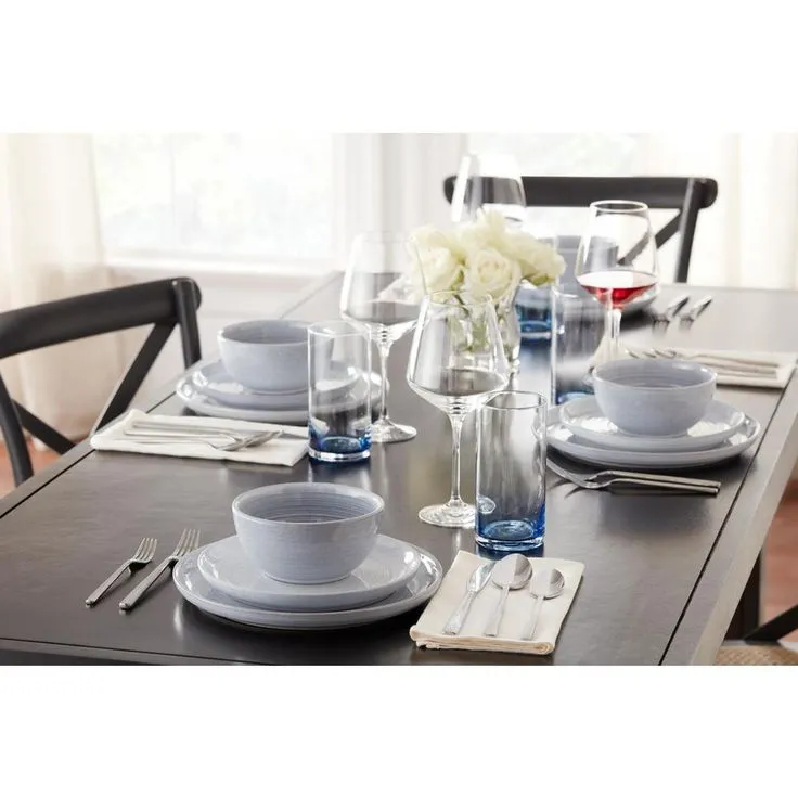 Blakely 16-Piece Reactive Glaze Raindrop Blue Stoneware Dinnerware Set (Service for 4), photo 5 of 6