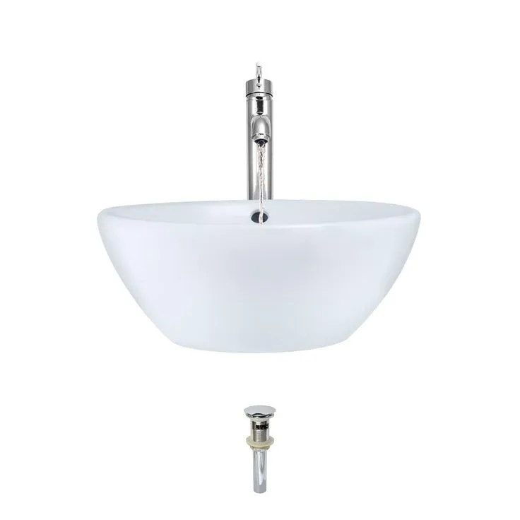 MR Direct Porcelain Vessel Sink in White with 718 Faucet and Pop-Up Drain in Chrome, photo 8 of 10