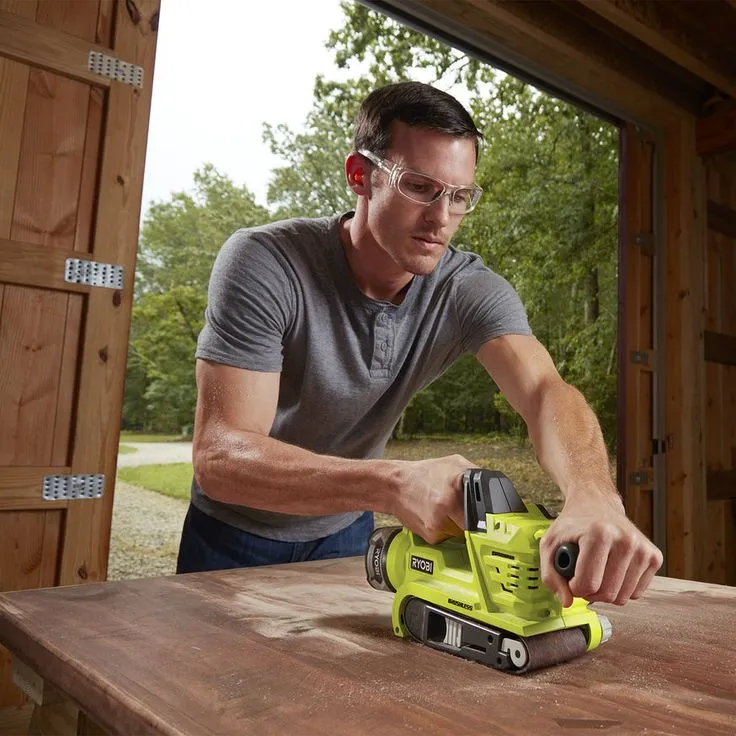 RYOBI 18-Volt ONE+ Cordless Brushless 3 in. x 18 in. Belt Sander (Tool Only) with Dust Bag and 80-Grit Sanding Belt, photo 7 of 8