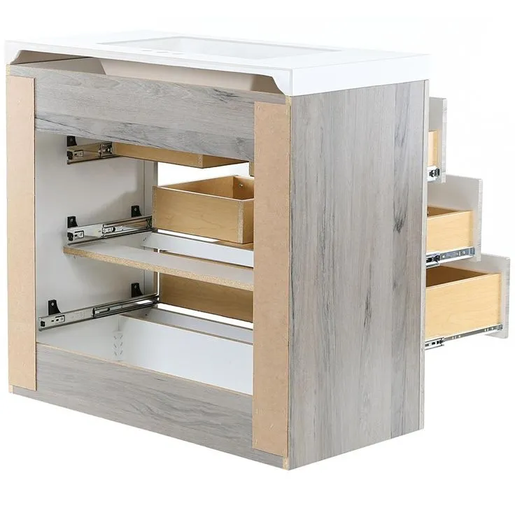 Woodbrook 37 in. W Bathroom Vanity in White Washed Oak with Cultured Marble Vanity Top in White with White Sink, photo 7 of 11