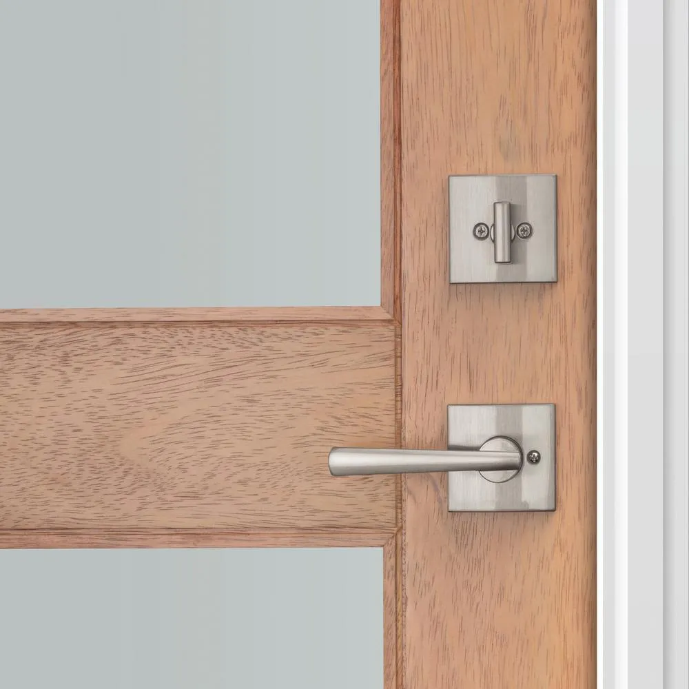 Prestige Spyglass Single Cylinder Satin Nickel Door Handleset with Square Spyglass Door Lever Feat SmartKey Security, photo 14 of 16
