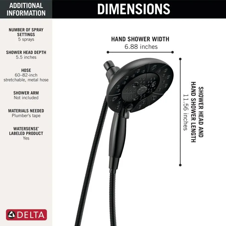Delta Universal Showering Components Matte Black 5-Spray Dual Shower Head 1.75-GPM (6.6-LPM), photo 6 of 8
