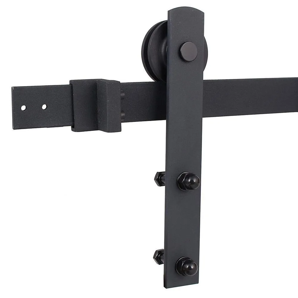 CALHOME 144 in. Matte Black Classic Straight Strap Sliding Barn Door Hardware (2-Set), photo 5 of 5