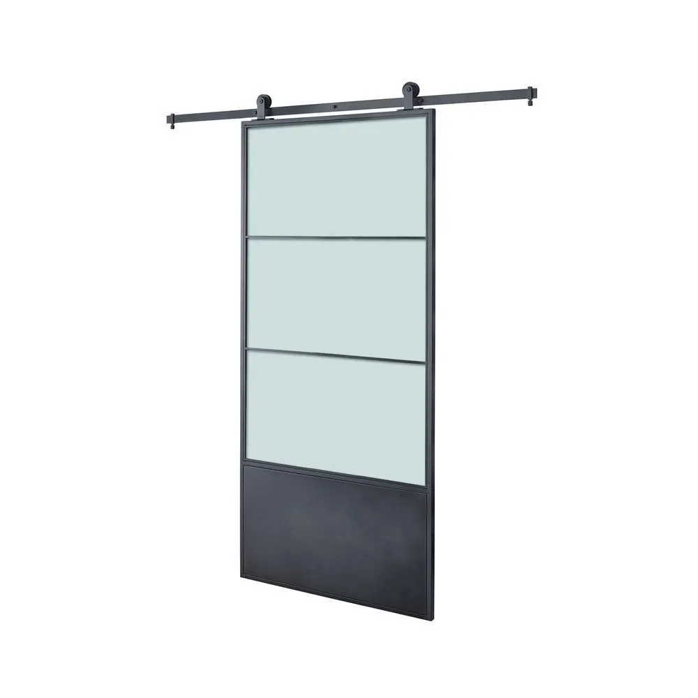 Colonial Elegance Doors 37in.x84in.x3 in.Concorde Epoxy Coated Steel Frame w/Frosted Tempered Glass Barn Door Interior Sliding Door Hardware Kit, photo 2 of 7