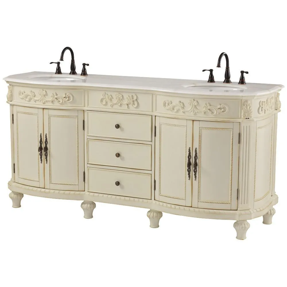 Chelsea 72 in. W Double Bath Vanity in Antique White with Marble Vanity Top in White, photo 3 of 7