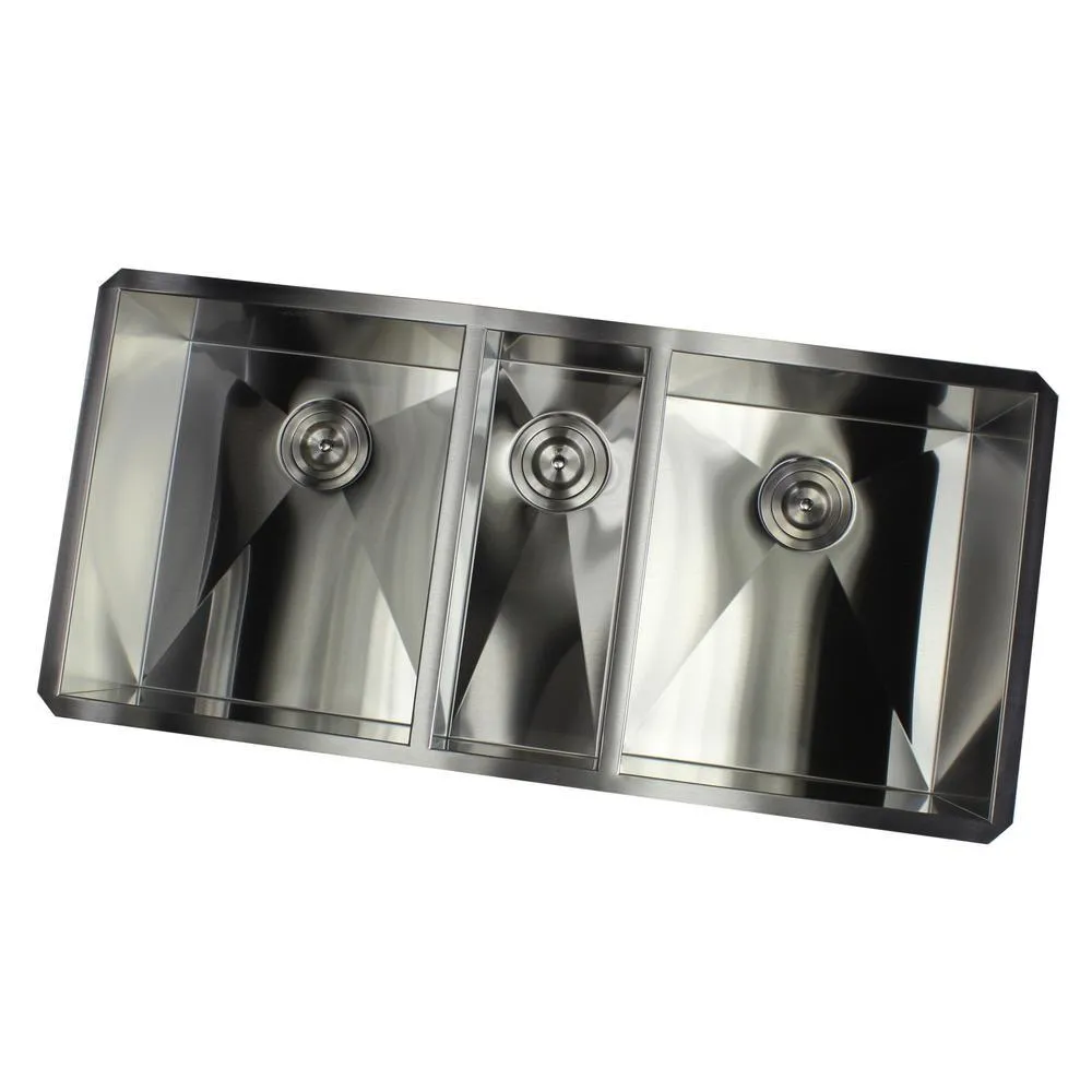 Undermount Stainless Steel 42 in. x 20 in. x 10 in. Deep 16-Gauge Triple Bowl 40/20/40 Zero Radius Kitchen Sink, photo 3 of 6