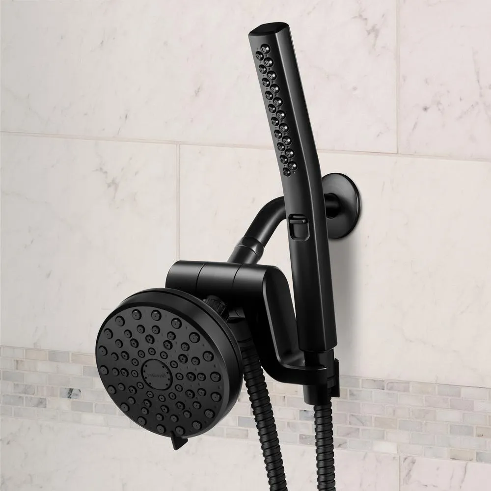 12-Spray High Pressure 1.8 GPM 5 in. Wall Mount Dual Shower Head and Handheld Shower Head in Matte Black, photo 2 of 7