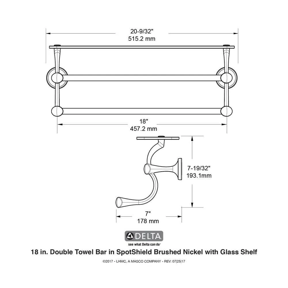 18 in. Glass Shelf with Double Towel Bar in SpotShield Brushed Nickel, photo 7 of 9