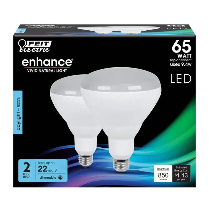 Feit Electric 65-Watt Equivalent BR40 Dimmable CEC Title 20 Compliant LED ENERGY STAR 90+ CRI Flood Light Bulb, Daylight (2-Pack), photo 3 of 8
