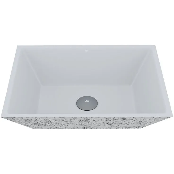 VIGO White Vinca Handmade Countertop Matte Stone Rectangle Vessel Bathroom Sink in Matte White, photo 6 of 6