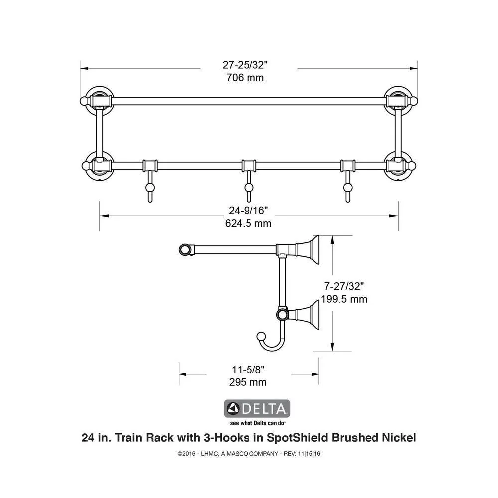 Delta 24 in. W Towel Shelf with 3-Towel Hooks in Brushed Nickel, photo 7 of 9