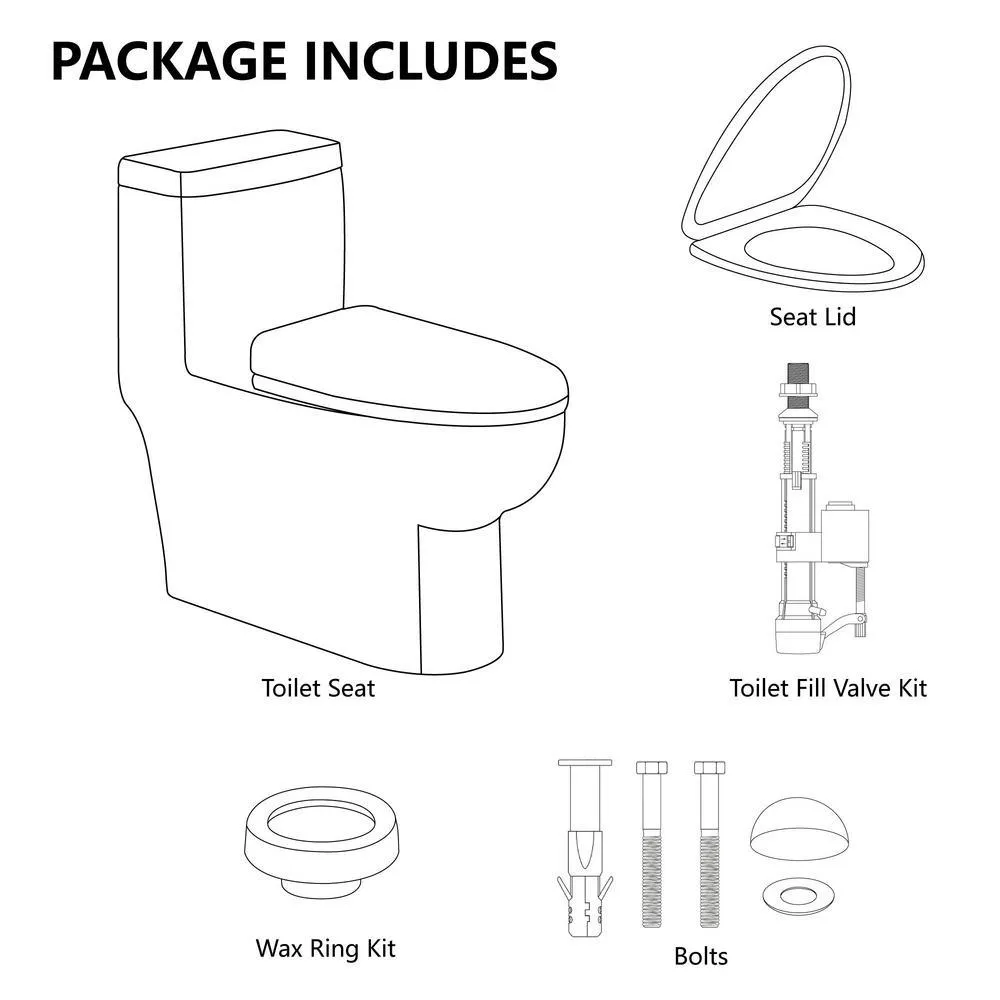 1-Piece Dual Flush 1.2 GPF/0.8 GPF Elongated High Efficiency Skirted Toilet All-in-One Toilet in White Seat Included, photo 9 of 10