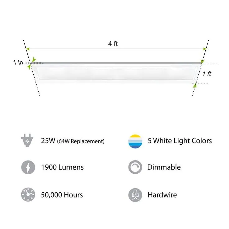 Commercial Electric 6 in. x 4 ft. 1900 Lumens Dimmable White Integrated LED Flat Panel Ceiling Flush Mount Fixture with Color Change 5CCT, photo 4 of 11