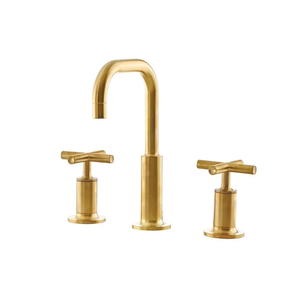 Purist 8 in. Widespread 2-Handle Mid-Arc Bathroom Faucet in Vibrant Modern Brushed Gold, photo 3 of 10