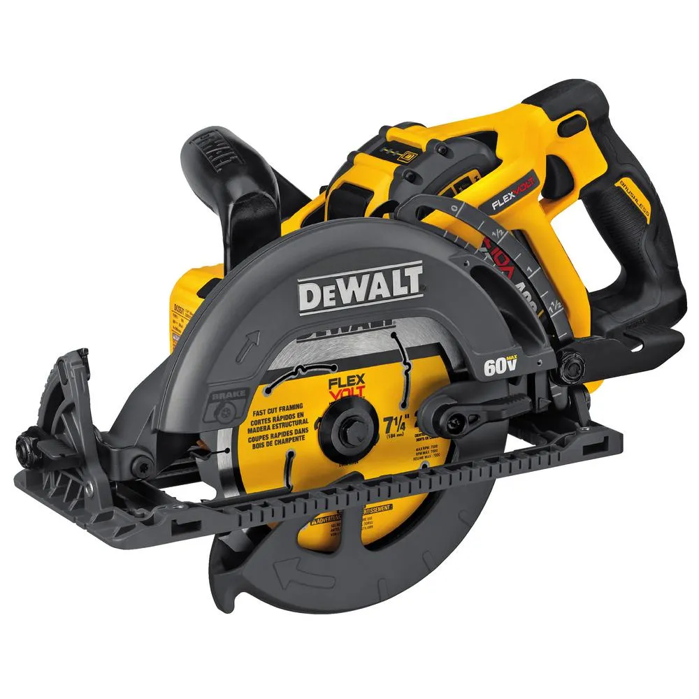 DEWALT FLEXVOLT 60-Volt MAX Lithium-Ion Cordless Brushless 7-1/4 in. Wormdrive Style Circ Saw w/ Battery 3Ah, Charger and Bag, photo 6 of 13