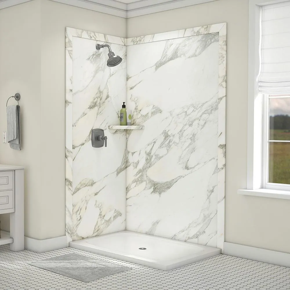 Elegance 36 in. x 48 in. x 80 in. 7-Piece Easy Up Adhesive Corner Shower Wall Surround in Triton, photo 9 of 24