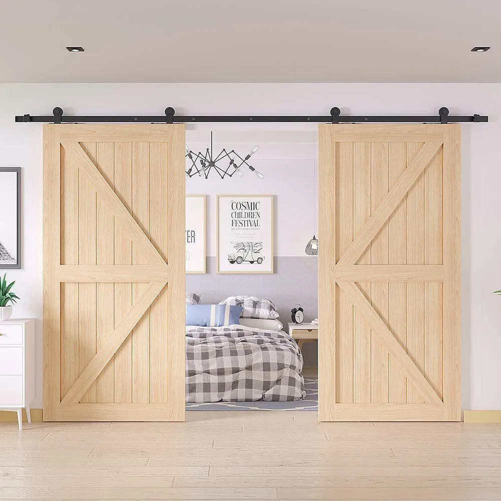 WINSOON 12 ft. /144 in. Top Mount Sliding Barn Door Hardware Track Kit for Double Doors with Non-Routed Floor Guide, photo 4 of 7