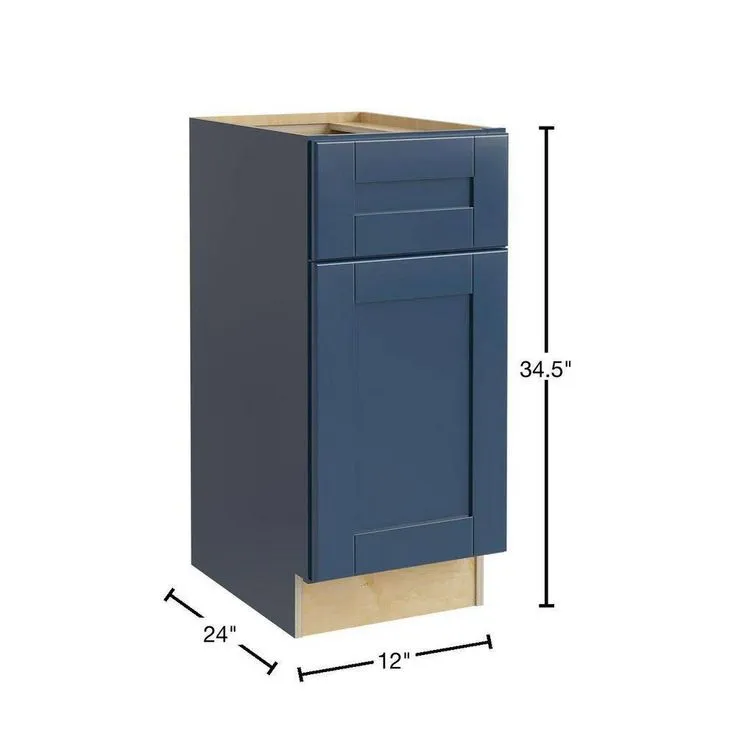 Home Decorators Collection Washington Vessel Blue Plywood Shaker Assembled Base Kitchen Cabinet Soft Close 12 in W x 24 in D x 34.5 in H, photo 6 of 7