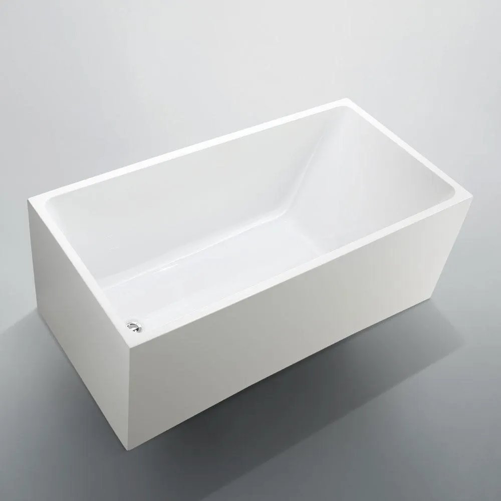 Catania 66.96 in. Acrylic Flatbottom Non-Whirlpool Freestanding Bathtub in Glossy White, photo 3 of 4