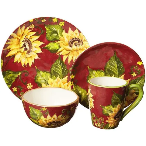 Sunset Sunflower 16-Piece Traditional Multi-color Ceramic Dinnerware Set