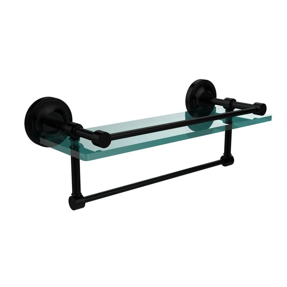 Allied Brass 16 in. L x 5 in. H x 5 in. W Gallery Clear Glass Bathroom Shelf with Towel Bar in Polished Nickel, photo 13 of 14
