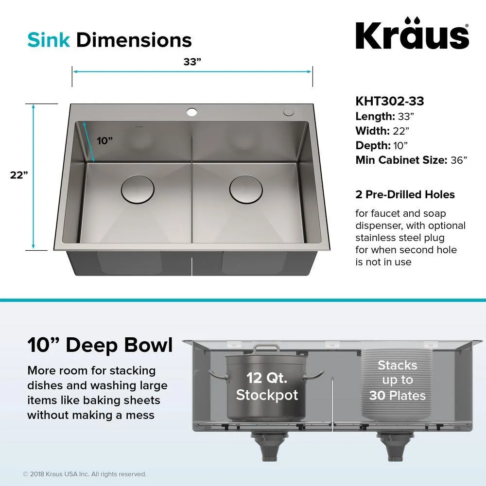 Standart PRO Drop-In/Topmount 16-Gauge Stainless Steel 33 in. x 22 in. Double Bowl 2-Hole Kitchen Sink, photo 5 of 15