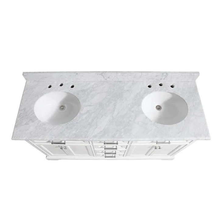 Windlowe 61 in. W x 22 in. D x 35 in. H Bath Vanity in White with Carrera Marble Vanity Top in White with White Sink, photo 4 of 10