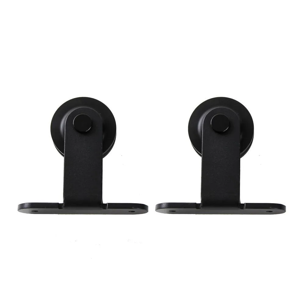 WINSOON 5 ft./60 in. Top Mount Sliding Barn Door Hardware Track Kit for Single Door with Non-Routed Floor Guide Frosted Black, photo 4 of 7