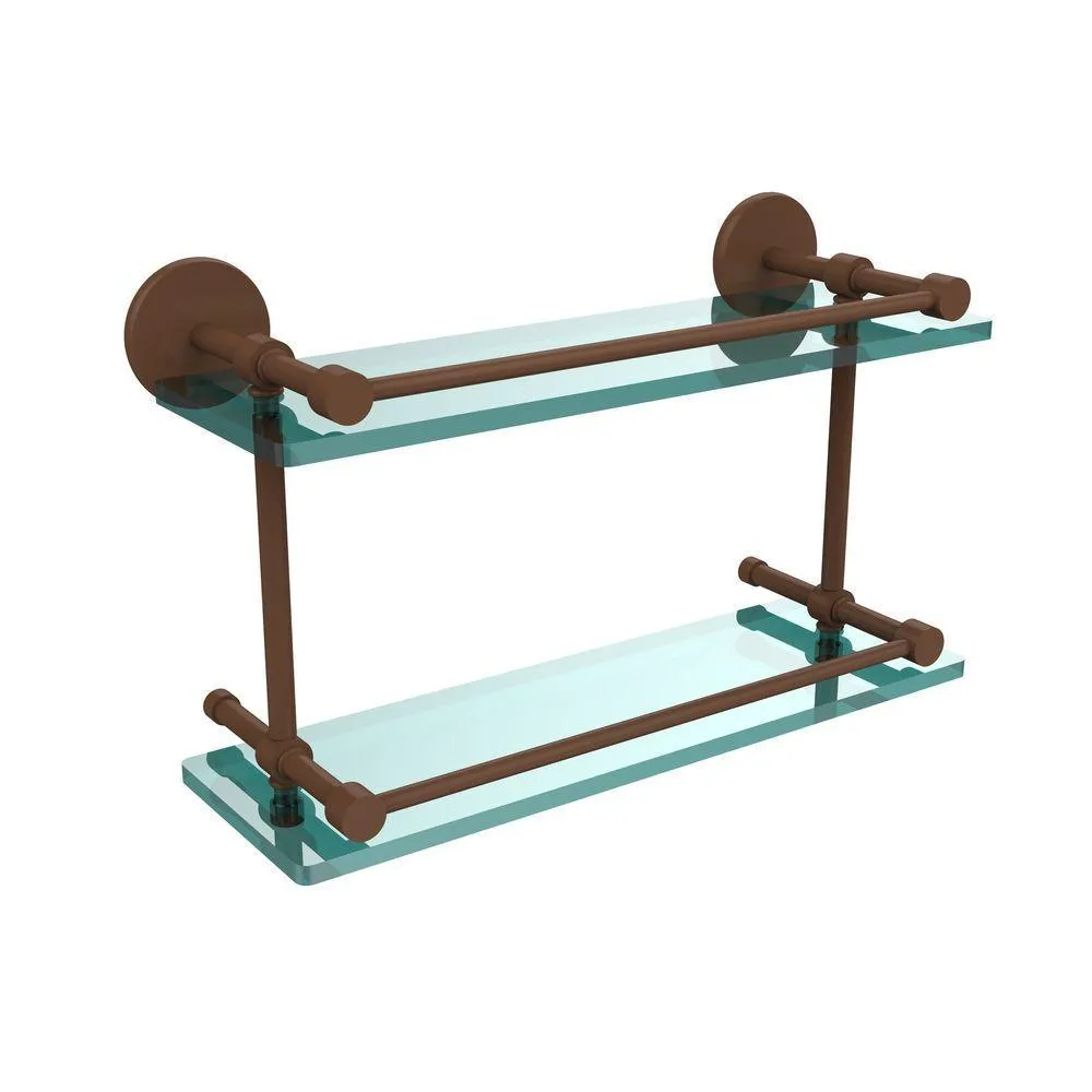 Allied Brass 16 in. L x 8 in. H x 5 in. W 2-Tier Clear Glass Bathroom Shelf with Gallery Rail in Brushed Bronze, photo 14 of 17