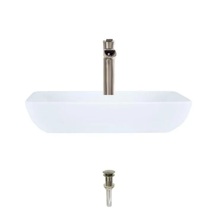 MR Direct Porcelain Vessel Sink in White with 731 Faucet and Pop-Up Drain in Brushed Nickel, photo 2 of 9