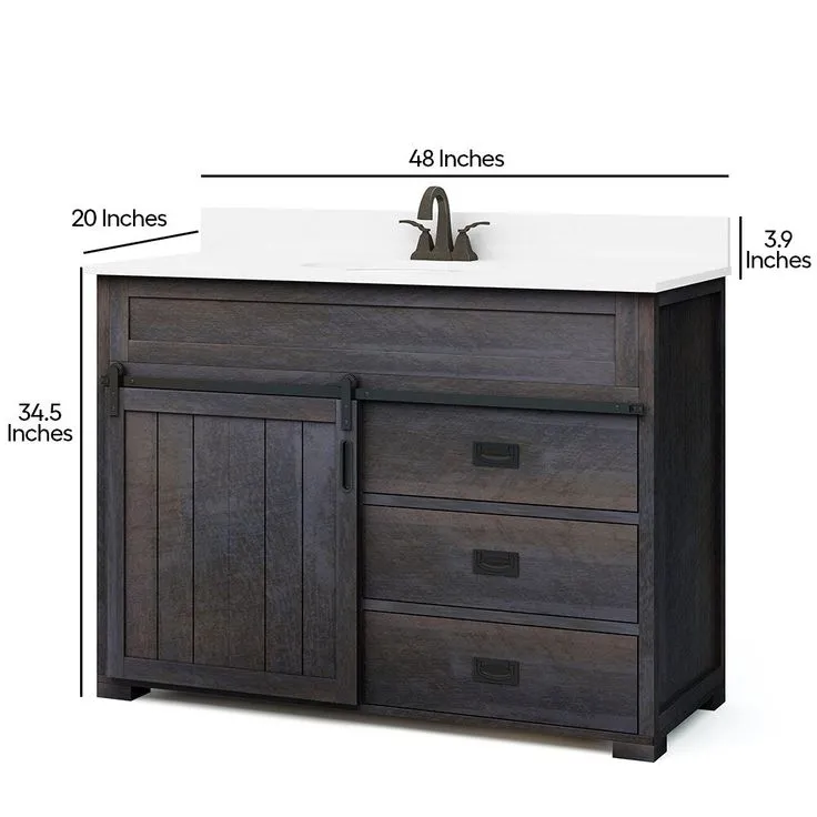 Style Selections Morriston 48-in Distressed Java Single Sink Bathroom Vanity with White Engineered Stone Top, photo 6 of 9
