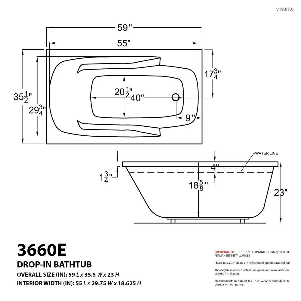 Universal Tubs Coral Diamond Series 5 ft. Left Drain Rectangular Drop-in Whirlpool and Air Bath Tub in White (32 x 59 in.), photo 4 of 20