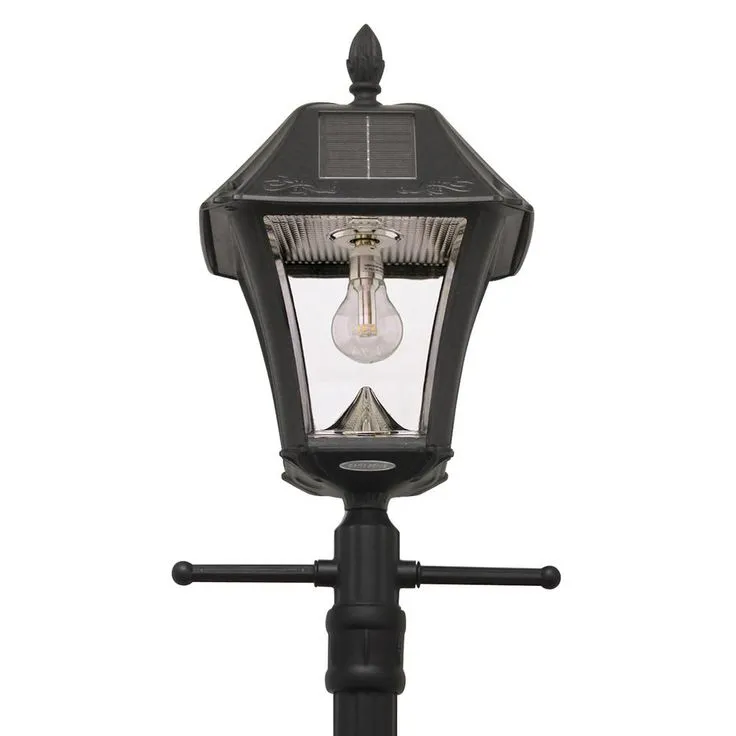 Gama Sonic Baytown II Bulb Black Resin Solar Warm-White Outdoor Integrated LED Post Light and Lamp Post with EZ-Anchor Base, photo 7 of 8